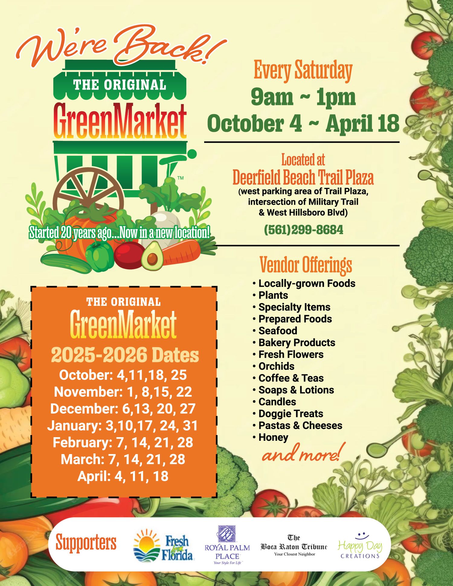 The Original GreenMarket Deerfield Beach will be opening in Deerfield Beach on October 4, 2025....a renewing of an